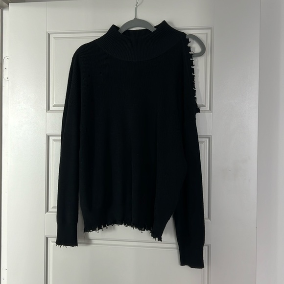 Fate Sweaters - Black cowl neck sweater with open shoulder size large